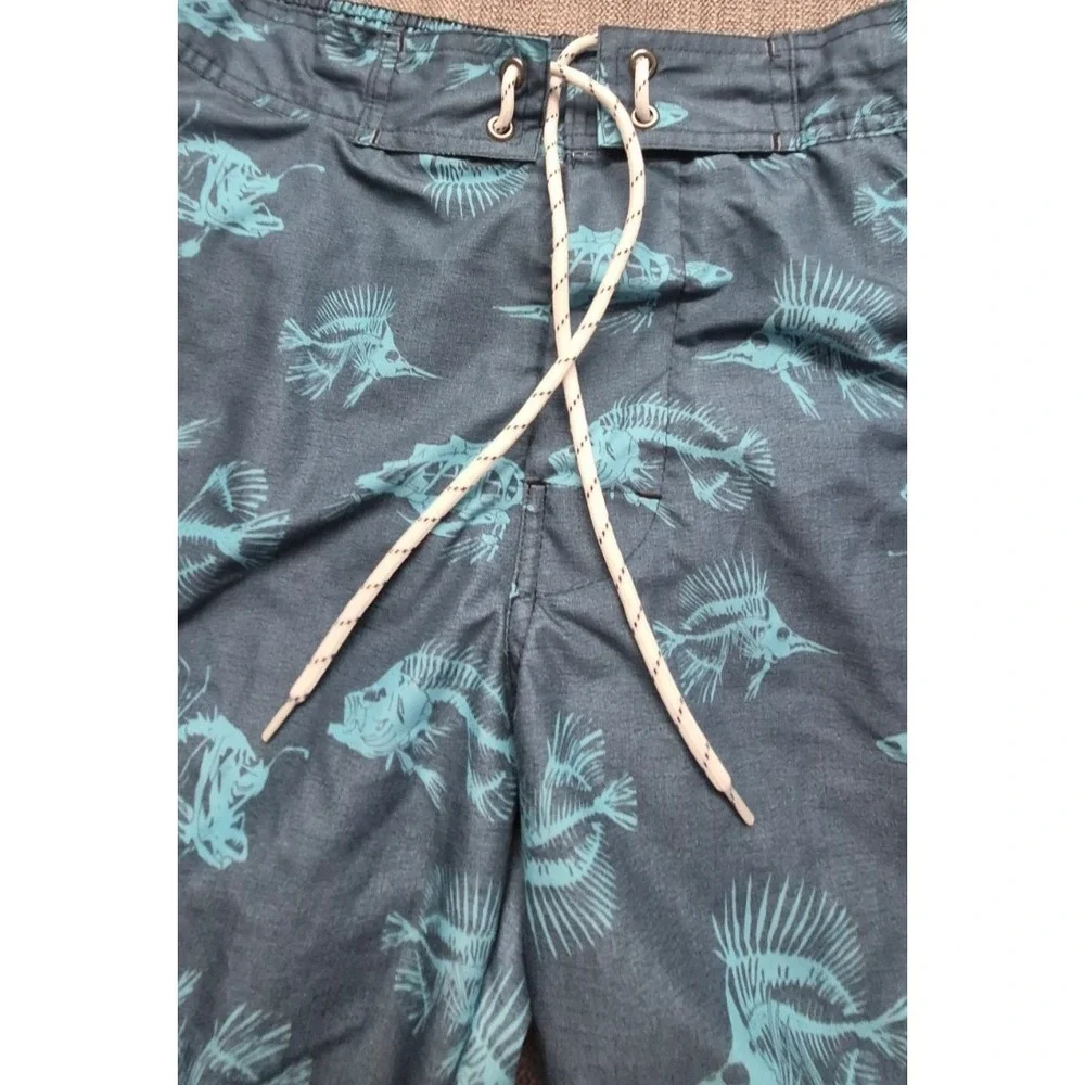 St Johns Bay men's‎ blue skeleton fish print swim trunks Medium mesh lining